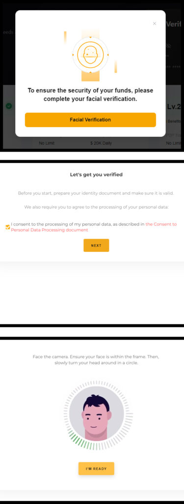 바이비트 kKYC 변경을 위한 얼굴 인증 단계 화면yc 변경 얼굴 인증