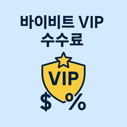바이비트 VIP 수수료를 상징하는 아이콘 이미지, VIP 방패와 달러·퍼센트 기호