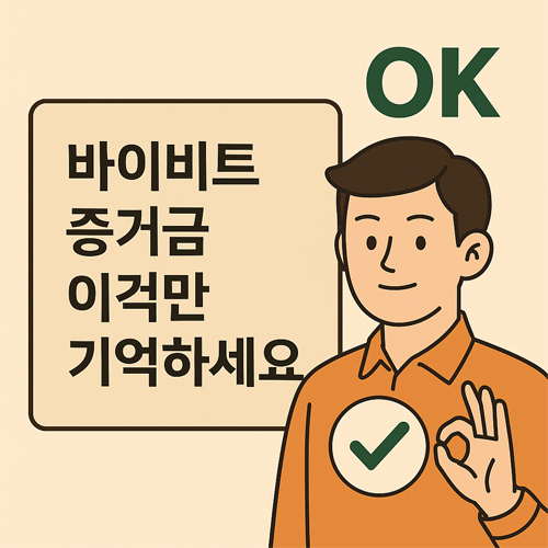 바이비트 증거금 핵심 내용만 기억하라는 메시지를 전하는 OK 제스처 일러스트