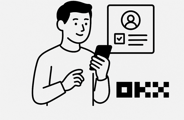 가입 및 KYC 인증, 스마트폰으로 본인 인증을 진행하는 투자자 일러스트