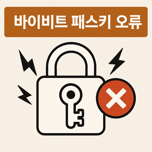 바이비트 패스키 오류를 나타내는 자물쇠 아이콘과 오류 경고 표시 일러스트