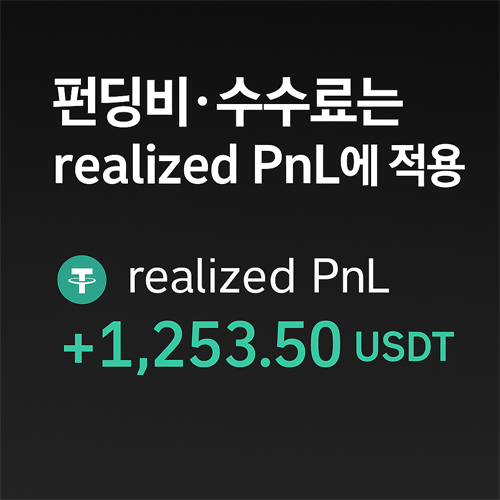 펀딩비와 수수료가 realized PnL에 반영된다는 것을 설명하는 인포그래픽 이미지